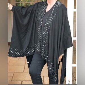 MALISSA J Diamanté Rhinestone Border Super Soft Poncho Wrap New with Tag